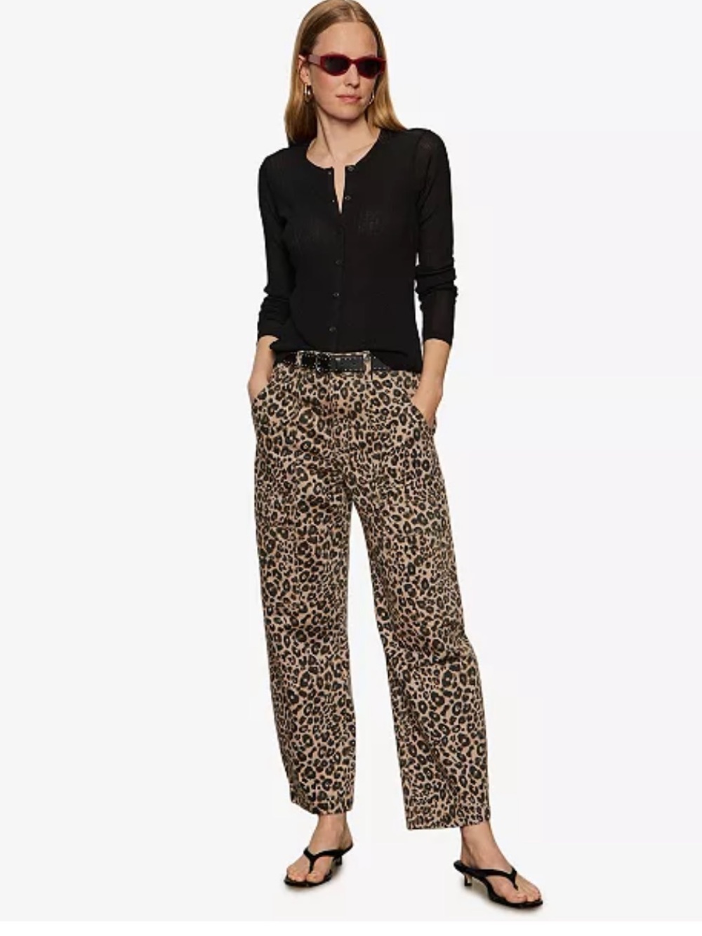 Sanctuary Leopard Barrel Leg Boyfriend Utility Pants Tan Black Women Medium M